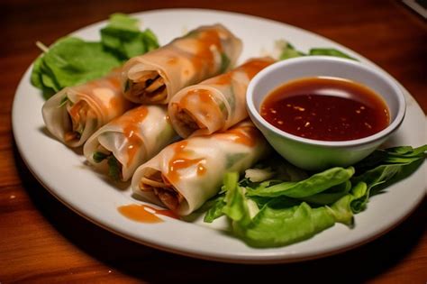 Premium Photo Savory Chicken And Mushroom Spring Rolls Traditional