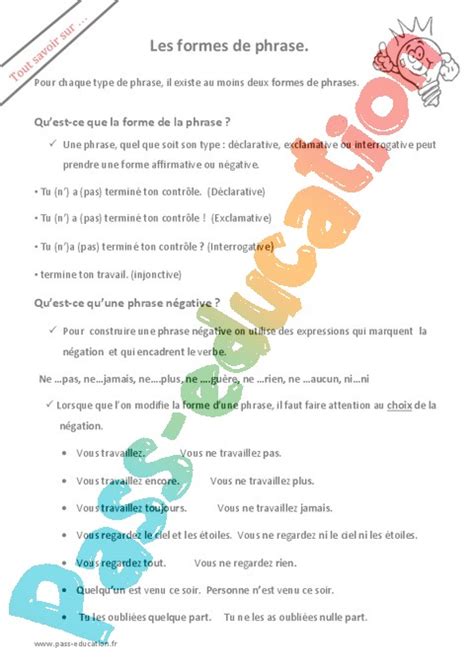 Questions R Ponses Phrase Types De Phrase Cm Cycle Pass