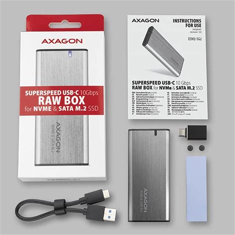 Axagon EEM2 SG2 USB C 3 2 Gen 2 M 2 NVMe SATA SSD kovový RAW box