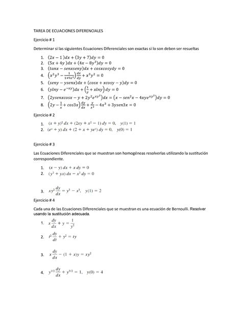 Tarea DE Ecuaciones Diferenciales 2 2021 TAREA DE ECUACIONES