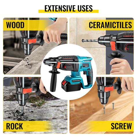 Vevor Sds Plus Rotary Hammer Drill 1400 Rpm And 450 Bpm Variable Speed Electric Hammer 4 In 1