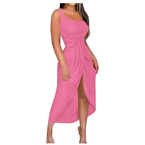 Eyelet Dresses for Women 2025 One Shoulder Twist Front Split Midi Dress ...