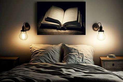 Premium AI Image | Home reading by bed at night bedside lamp against ...