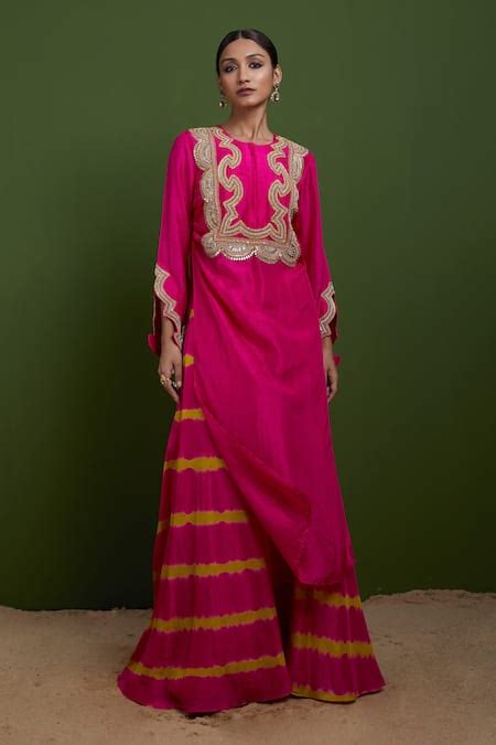 Buy Pink Silk Embroidered Dori Round Gota Kurta And Circular Palazzo