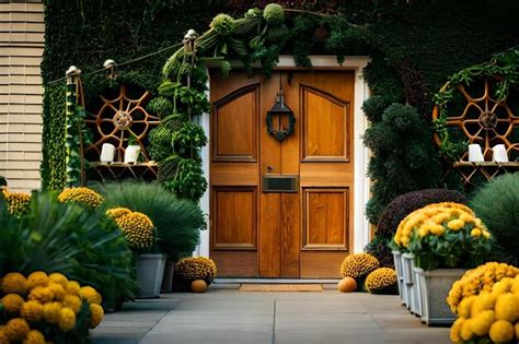 Premium Photo | The entrance to the house with plants and flowers