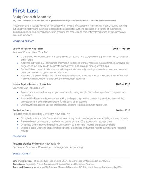 4 Equity Research Cv Examples For 2024 Resume Worded