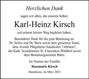 Traueranzeigen Von Karl Heinz Kirsch Trauerportal Ihrer Tageszeitung