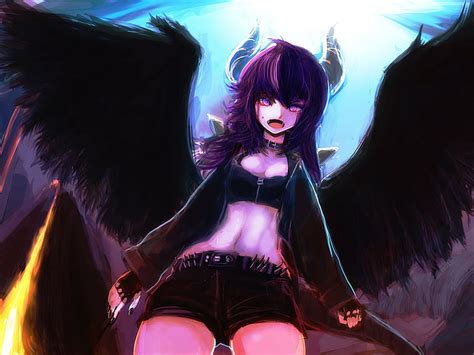 1920x1080px Free Download Hd Wallpaper Angle Demon Anime Girls Horns Wings Open Mouth