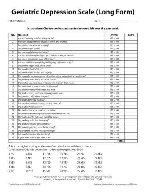 Geriatric Depression Scale 30 Item Pdf Geriatrics Psychology