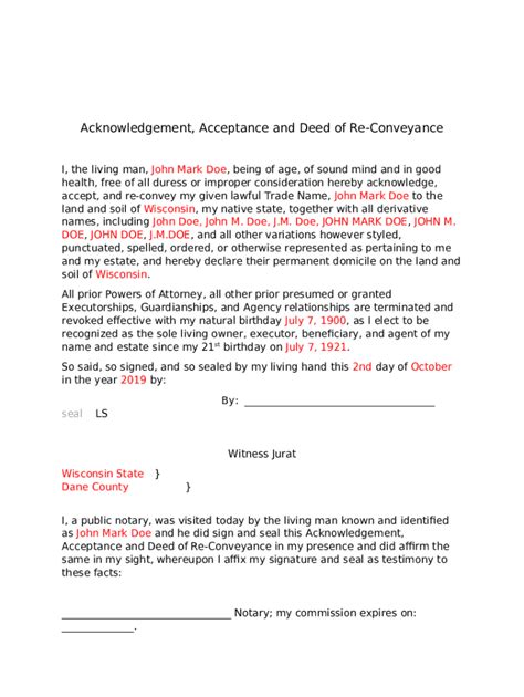 Blank Deed Of Donation Acceptance Acknowledgement Template Porn