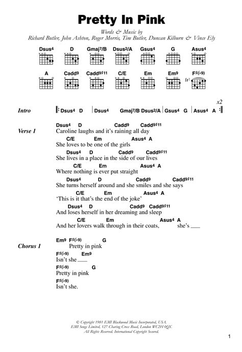 Pretty In Pink by The Psychedelic Furs - Guitar Chords/Lyrics - Guitar ...