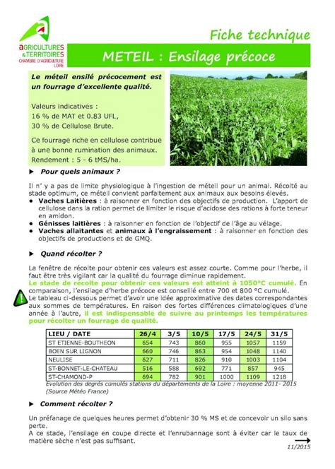 Pdf Fiche Technique Meteil Ensilage Pr Coce Les Plus Fourrage