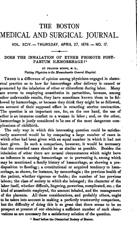 Does The Inhalation Of Ether Promote Post Partum Hæmorrhage Nejm