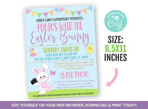 Editable Photos With The Easter Bunny Flyer Template Picture Etsy