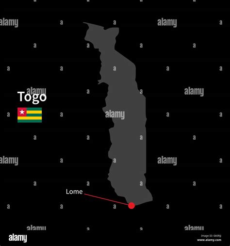 Detailed map of Togo and capital city Lome with flag on black background Stock Vector Image ...