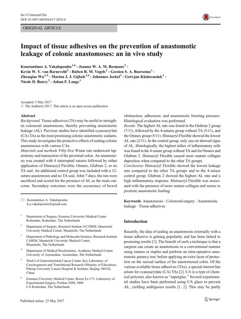 PDF Impact Of Tissue Adhesives On The Prevention Of Anastomotic