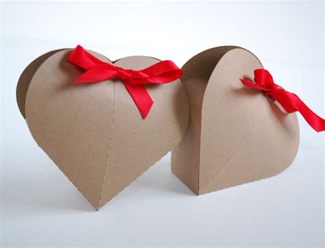 Heart Shaped Mini Gift Favor Box Kraft Color Set Of