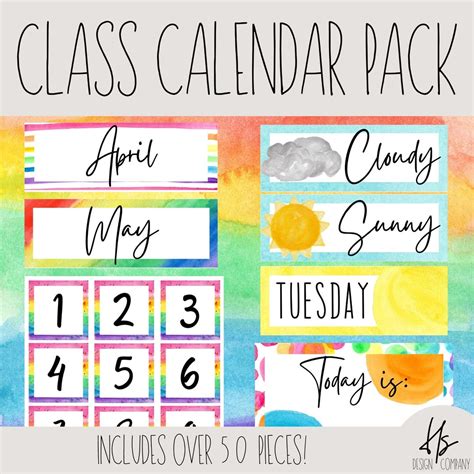 PRINTABLE Classroom Calendar Pack Watercolor Rainbow Bulletin Board ...