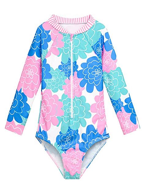 2-8Y Kids Girls Rash Guard Long Sleeve One Piece Swimsuits Zipper ...