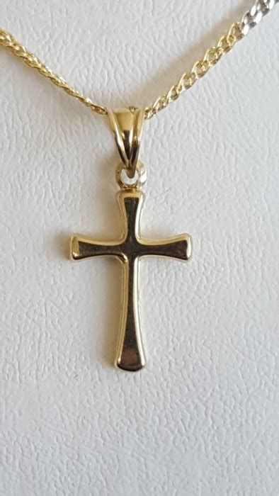 14 K gold Chain & Cross Pendant - 45 cm - Catawiki