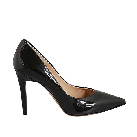 Escarpin Bout Pointu Pour Femmes En Cuir Verni Noir Talon