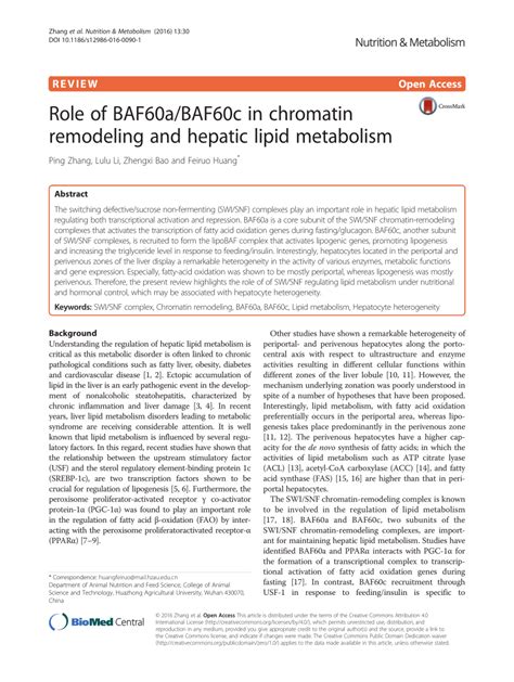 Pdf Role Of Baf60abaf60c In Chromatin Remodeling And Hepatic Lipid