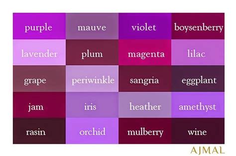 Colors And Names Purple Purple Color Palettes Purple Color Shades