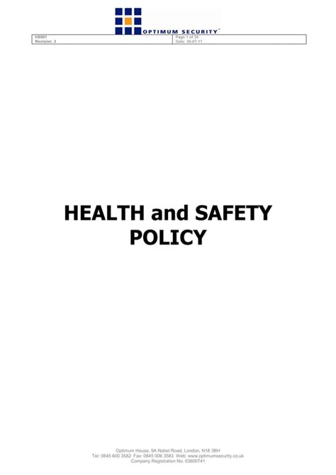 Health And Safety Policy Pdf