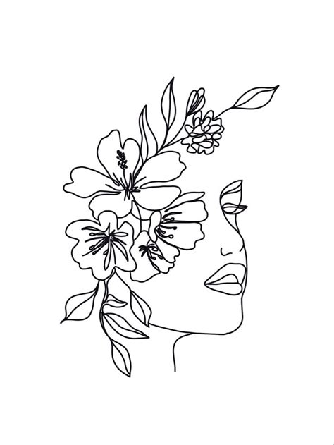 Flower Women Line Art Line Art Tattoos Line Art Line Art Drawings