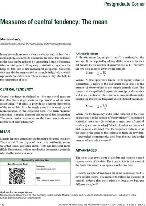 Measures Of Central Tendency The Mean Manikandan S