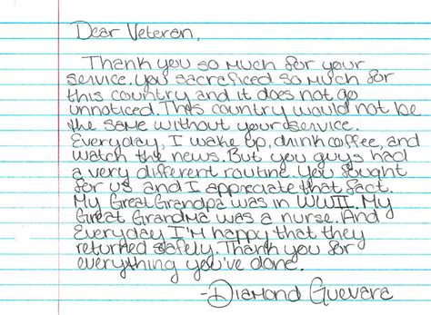 ‘letters To Veterans From Area Students Todays Letter Written By