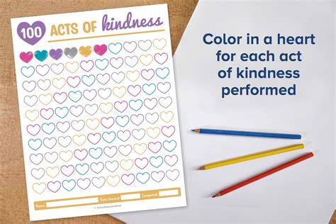 Acts Of Kindness Chart For Kids 100 Hearts Tracker Log Spread The