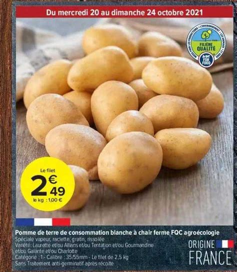 Promo Pomme De Terre De Consommation Blanche à Chair Ferme Fqc