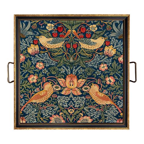 William Morris Strawberry Thief Decorative Tray With Brass Handles 17