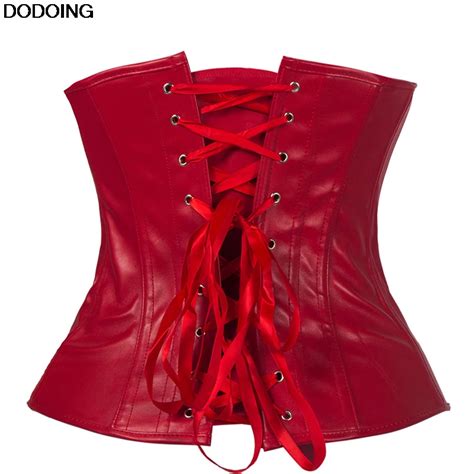 Black Red Sexy Faux Leather Corset Waist Trainer Body Shaper Overbust Slim Outfit Boned Slimming