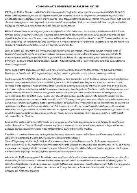 Arte degenerata_sintesi - CONDANNA ARTE DEGENERATA DA PARTE DEI NAZISTI