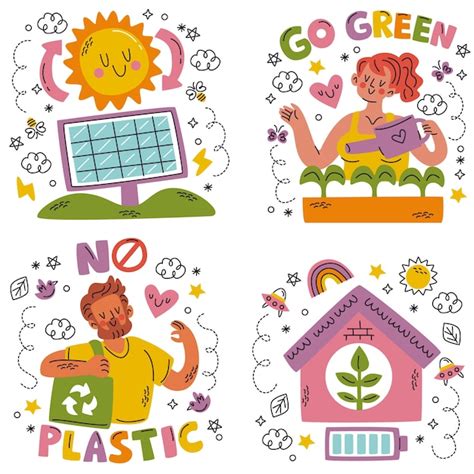 Free Vector Doodle Hand Drawn Eco Sticker Set