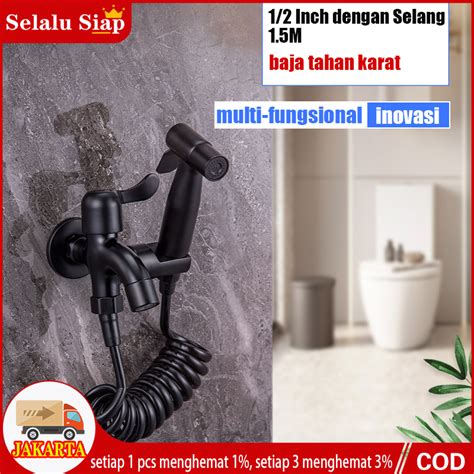 Jual Kran Cabang Sus Dan Jet Shower Toilet Hitam Matte Inch