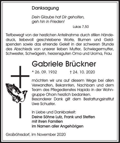 Gabriele Br Ckner Traueranzeige S Chsische Zeitung