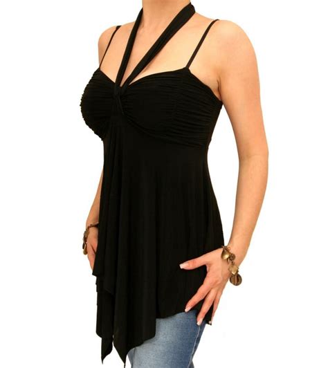 Black Strappy Halter Neck Tunic Top