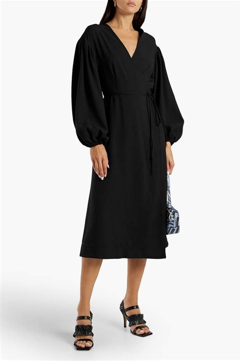 Ganni Gathered Crepe Midi Wrap Dress The Outnet