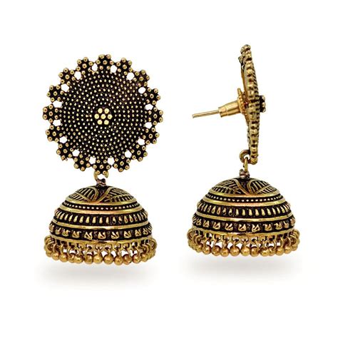 Oxidised Silver Plated Handmade Jhumka Brass Earrings GSE247SLV