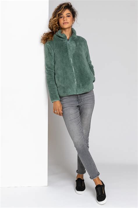 Soft Sherpa Fleece Jacket In Sage Roman Originals UK