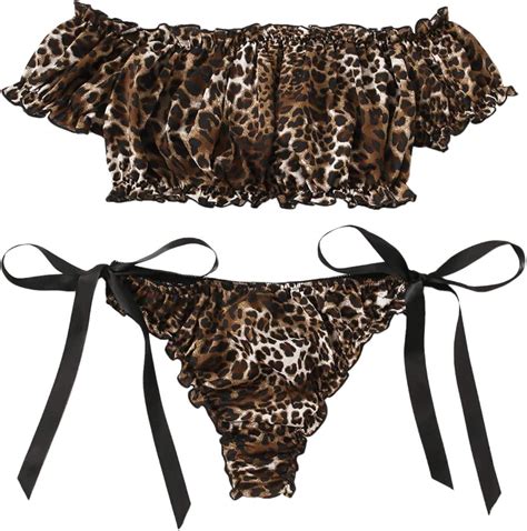 Shein Women S Leopard Print Ruffle Short Sleeve Lingerie Set With Side