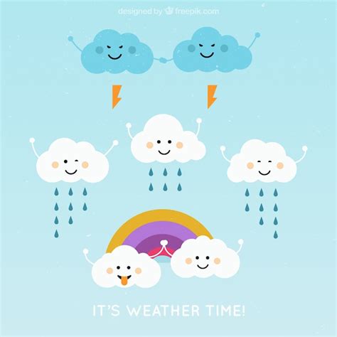 Collection of funny clouds in flat design | Free Vector