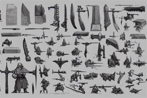 Krea Ai Schematic Diagram Of Axes Dwarven Weapons Built