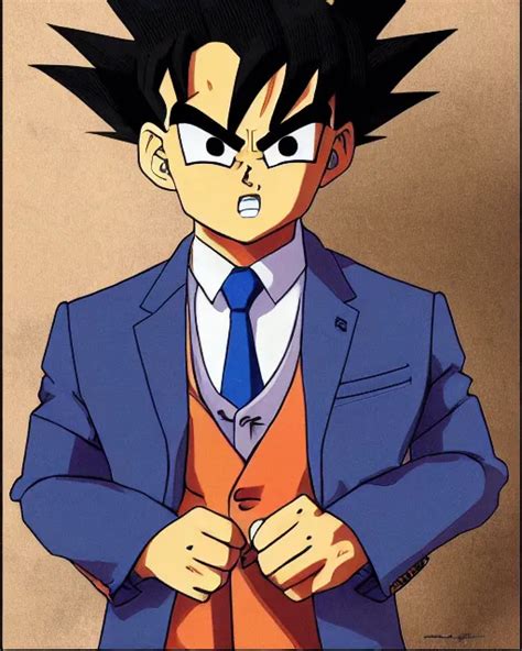 A Portrait Of Goku Wearing A Suit Anime In The Style Stable