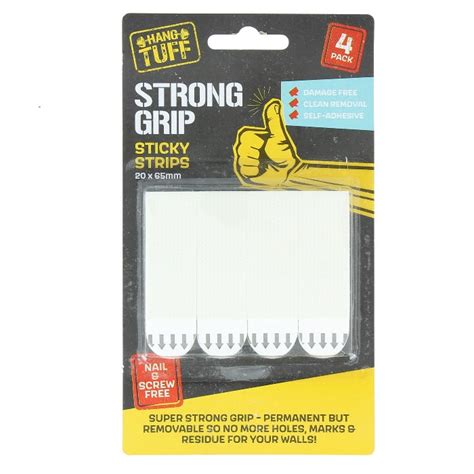 Hang Tuff Strong Grip Strips Sticky Pack Of 4