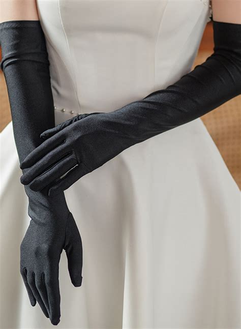 Fingertips Opera Length Satin Bridal Gloves Missacc