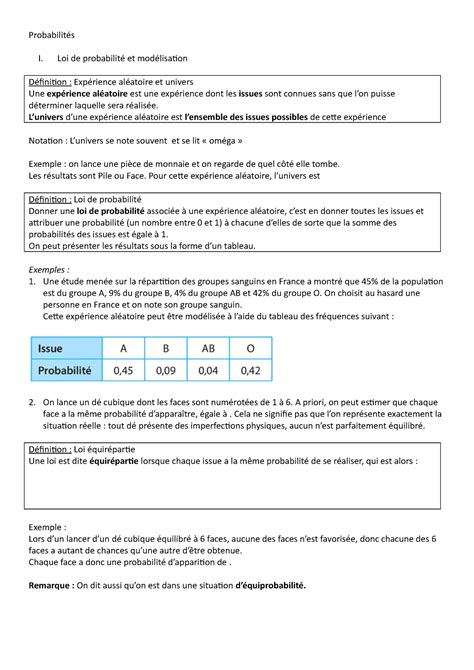 Cours Probas Probabilit S I Loi De Probabilit Et Mod Lisation